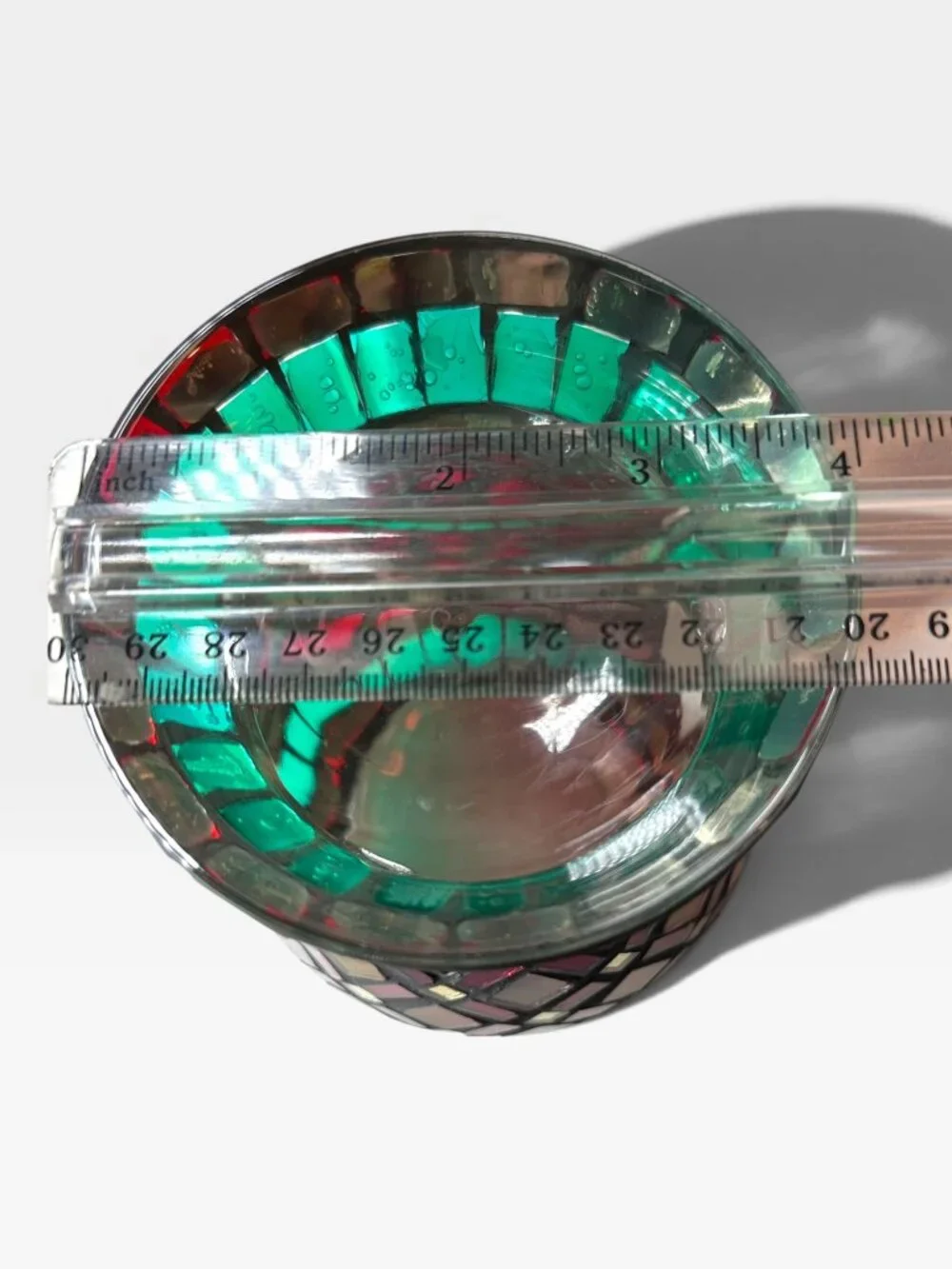 Pier 1 Mosaic Glass Tealight Candle Holder & Wax Warmer Red & Green Accents 4